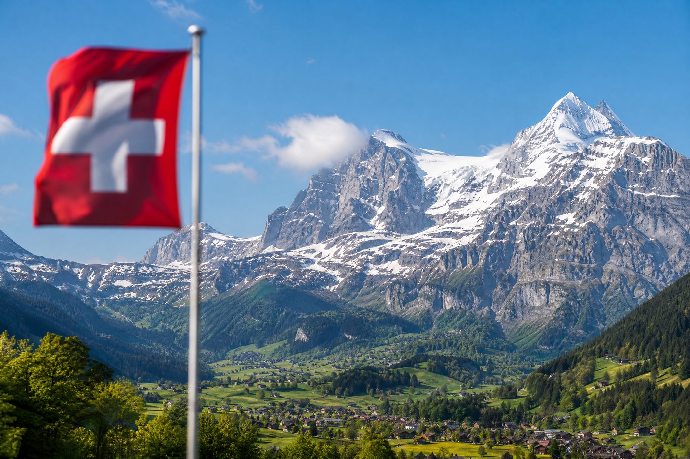 Swiss Alps with Flag